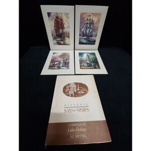 Vintage Set 4 Color Etchings Historic Sails & Spires Portfolio Art By Al Mettel